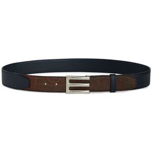 NWT $590 Etro Milano E Logo Buckle Printed Paisley Men's Brown Navy Leather Belt